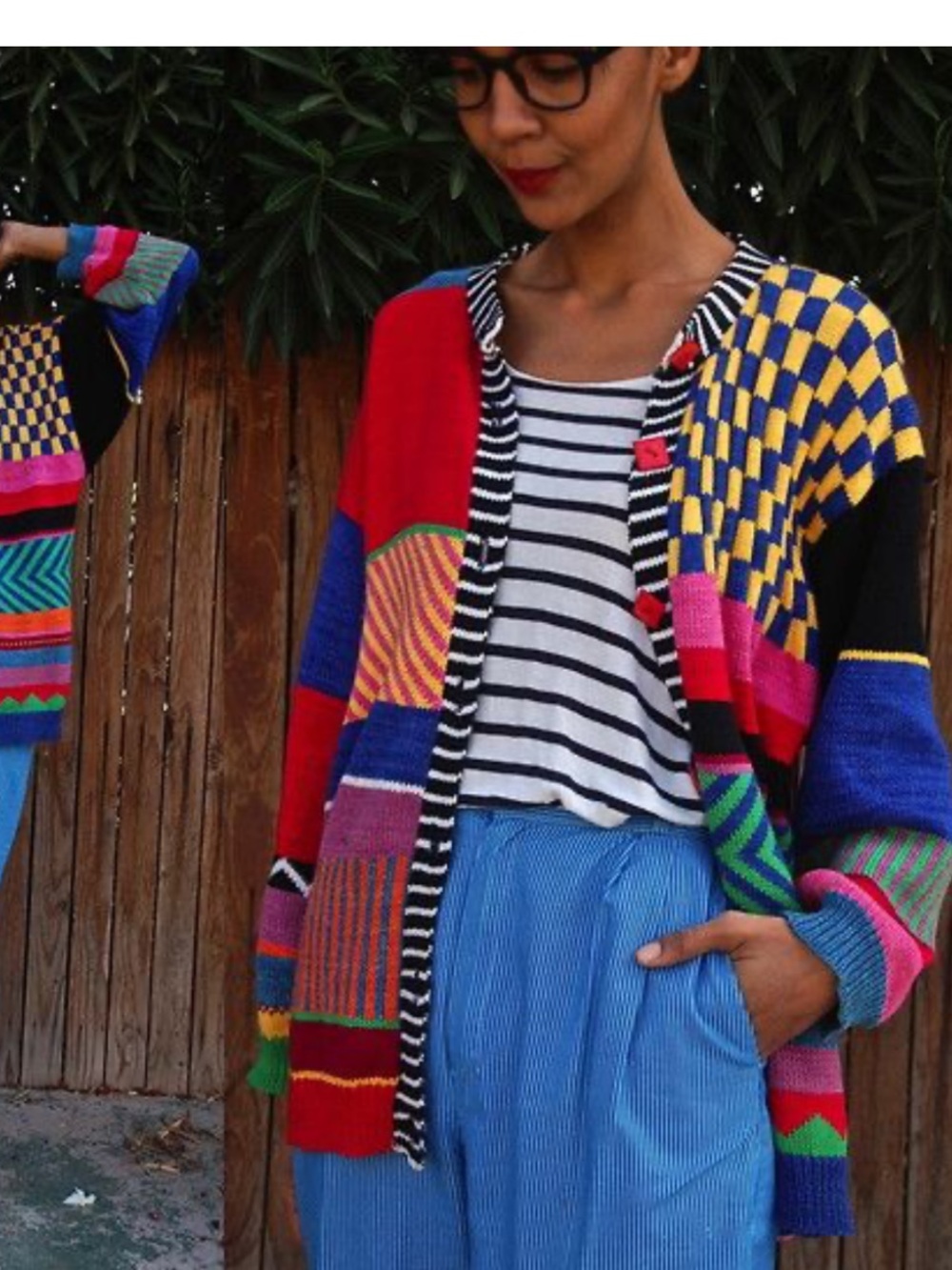 Colorblock Patchwork Open Cardigan Sweater - Multicolor